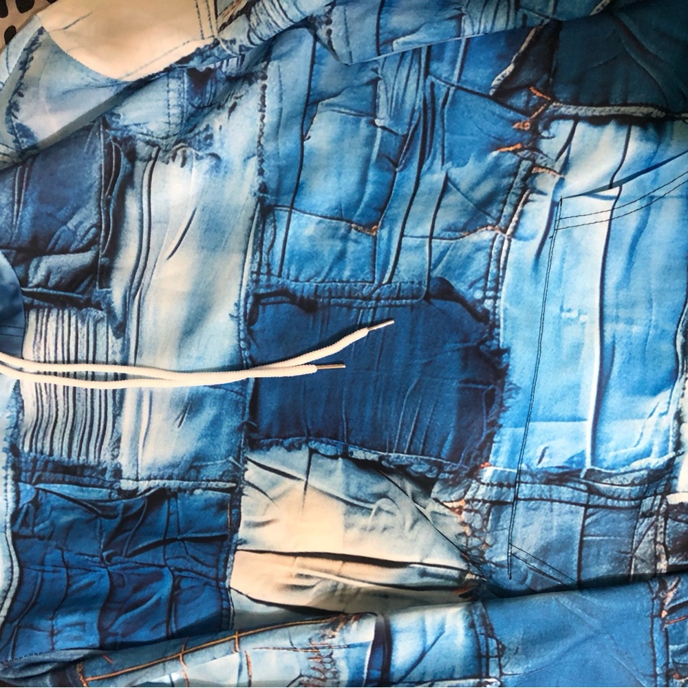Men's Blue Patchwork jean looking hoodie